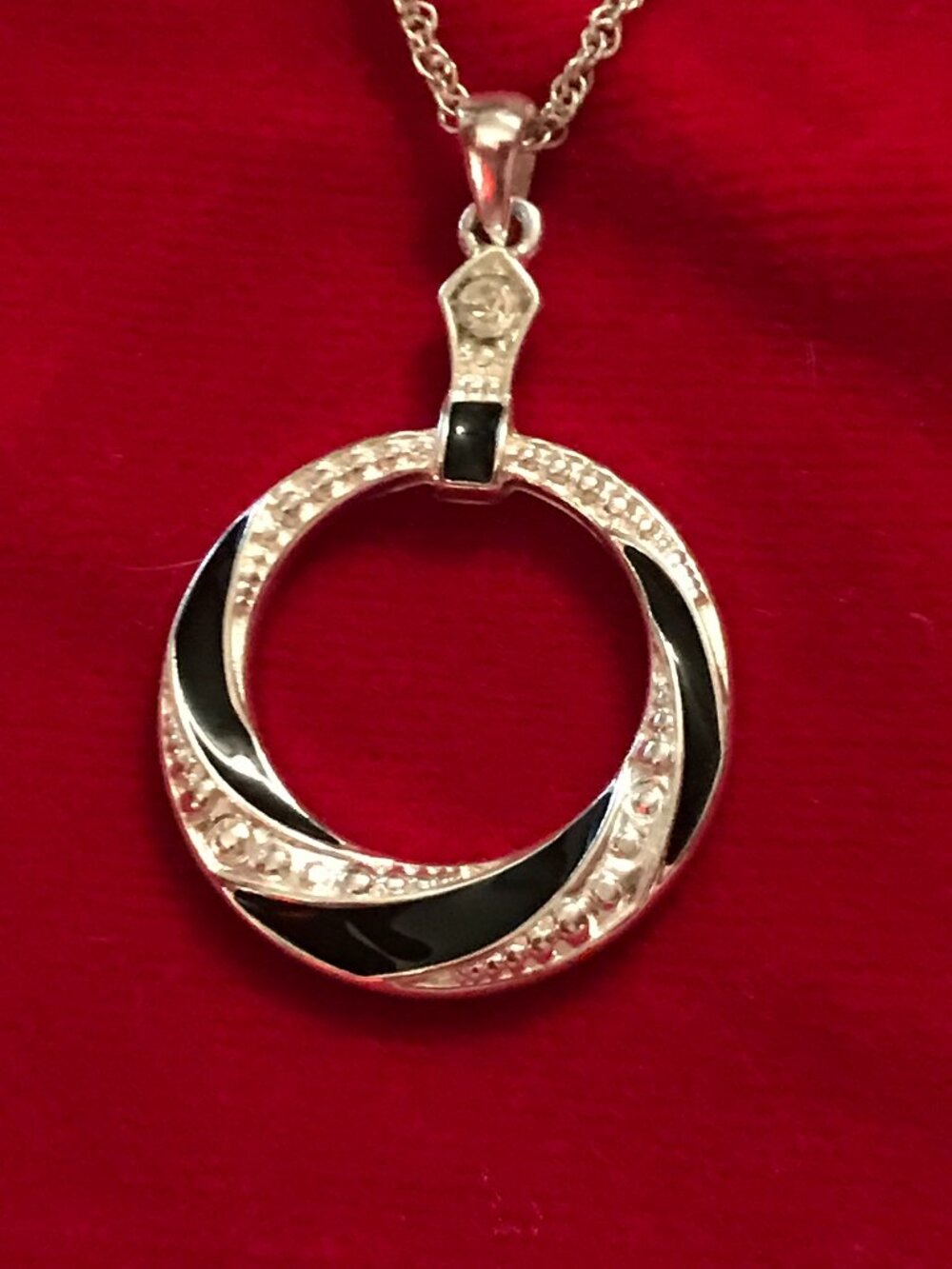 Vintage Silver Tone Rhinestones and Black Enamel Pendant & Matching Earrings